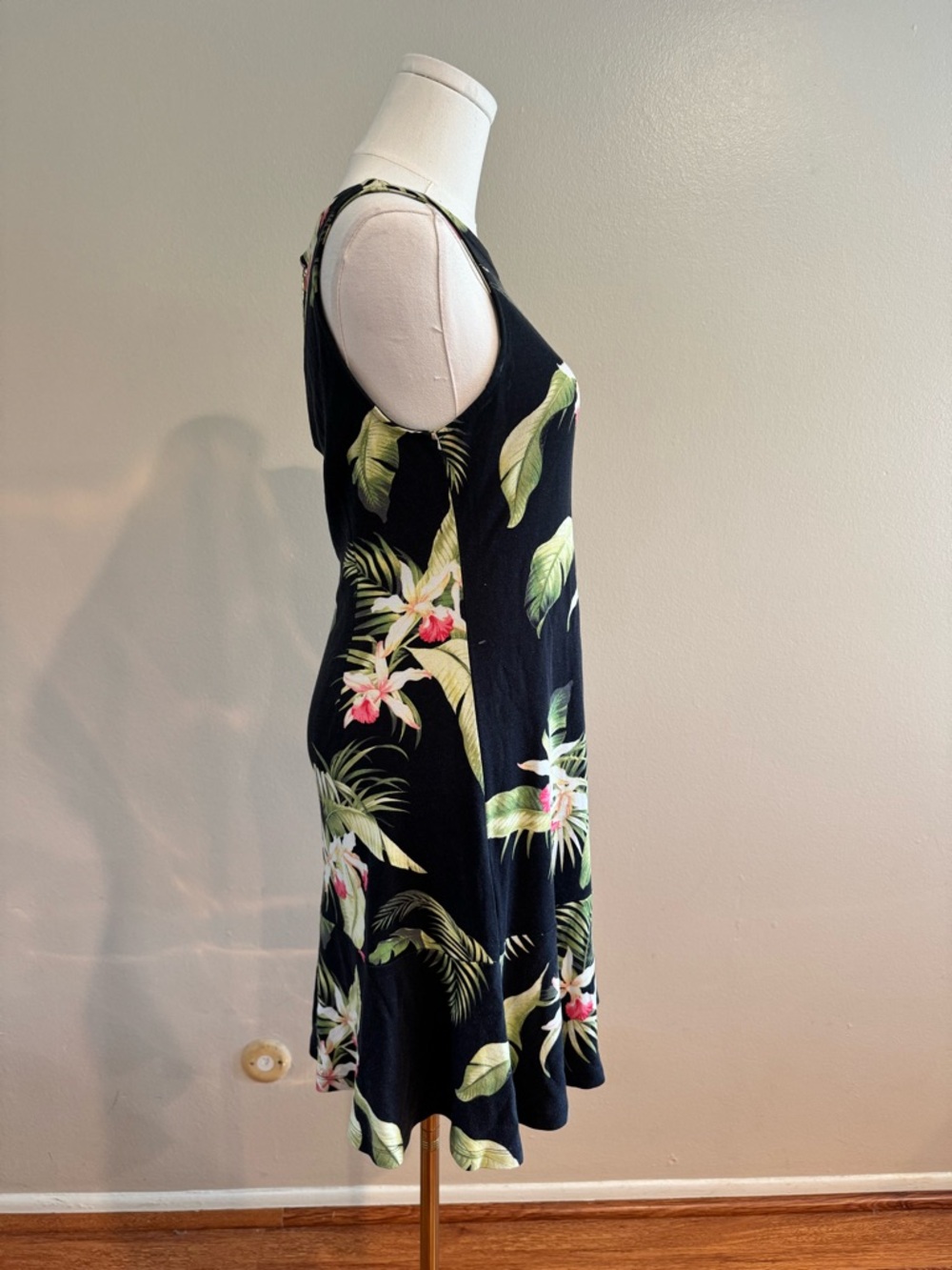 Tommy Bahama Black Midi Dress with Green Palm & Pink Floral Print - Picture 5 of 8